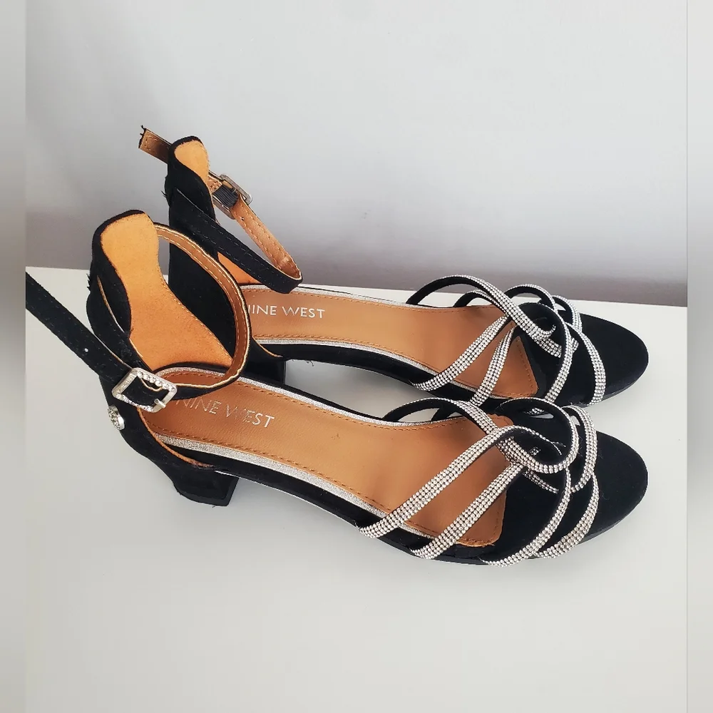 Nine West Girl's Dressy Rhinestone Heels Size 2.5 Black